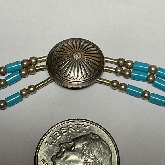Vintage Sterling Silver Rising Sun Bracelet with Turquoise Beads. 7.25” long - Picture 3 of 6